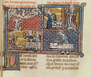 Ms 1895 fol.149フランスの悪徳と徳に対する本のページ