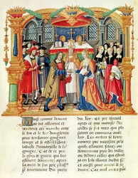 Ms 18 f.185vブルゴーニュのマリアとオーストリアの皇帝マクシミリアン1世の結婚、フィリップオブコミネス（1445-1509）の回想録