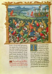 Ms 18 f.73vキングエドワードIIIクレシーの戦いでの戦争、1346年、フィリップオブコミネス（1445-1509）の回想録から