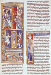 Ms 1 fol.284r EstherとAhasuerus、およびSoman聖書のハマンの吊り