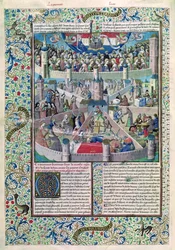 Ms 246 fol.3v Vices and Virtue on Earth、from De Civitate Dei by St. Augustine of Hippo（354-430）