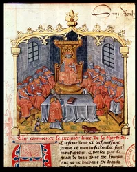 Ms 363 Charles the Bold（1433-77）ブルゴーニュ公爵と黄金の羊毛騎士団の騎士、15世紀半ばのギヨームフィラスト作「黄金の羊毛の歴史」より（1も参照）