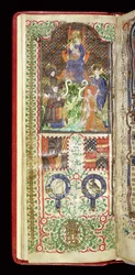 Ms 40-1950、f.7v：John Talbotが所有するBook of Hoursの献辞ページ、c.1424