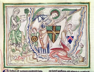 Ms 422 fol.47v聖ミカエルが黙示録からドラゴンを殺した