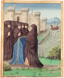 Ms 493 fol.142 Didos Funeral、VirgilによるThe Aeneidから、Serviusによる解説、1469