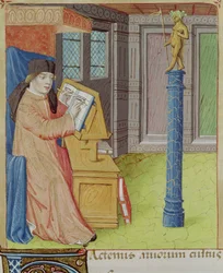 Ms 493 fol.29r VirgilがArtemisの前で執筆、Virgil（70-19 BC）によるThe Georgicsから、Serviusによる解説付き、1469