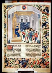 Ms 5064 fol.1r著者が本を農民に贈る、Livre des Prouffitz Champestres、Pietro de Crescenzi（1230-132021）