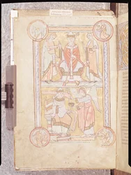 Ms 512 fol.4v St. Gregory the Great（c.540-604）と父のGordienと母親のSilviaと溺死した男の天使（Liber Pastoralis）
