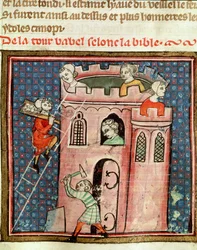 Ms 59 fol.17r Guiart des Moulinsによる聖書歴史学からのバベルの塔の建設