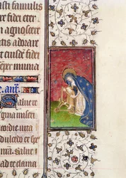 ミス62、f.205r:聖母子像、フランスの時祷書の細部、1445-50年頃（ヴェラム製