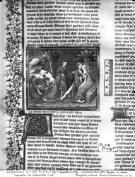 Ms Fr 118 fol.219vランスロットが初めてギネヴィアにキスをした方法