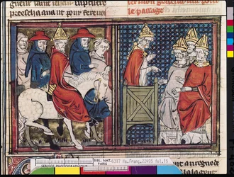 Fr 22495 Fol.15クレルモン公会議と教皇都市IIの到着（1035-99年頃）、1337年にルロマンデゴデフロワドブイヨンから