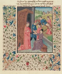 Ms Fr 396 fol.80v Guy de ChauliacによるLa Grande Chirurgieからの骨折治療医師