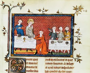 Fr. 5716 f.213 St. Louis Feeding the Poor、from Life and Miracles of St. Louis、c.1330-40