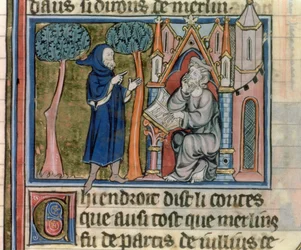 Ms Fr. 95 f.268マーリンはlHistoire de Merlin、c.1280-90からストーリーをブレーズに指示します