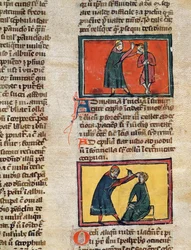 Ms H 89 fol.3 Rogier de Salerne著 『Book of Surgery』から病人を治療する医師たち