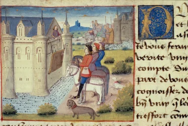 Ms Hunter 252 f.169v Les Cent Nouvelles Nouvellesの町の堀1462