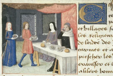 Ms Hunter 252 f.173v食事、Les Cent Nouvelles Nouvelles、1462