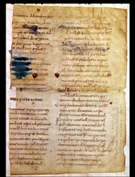 Ms Lat 12832 Fol。カロリング朝の財産所有の一覧、サンジェルマンデプレの修道院のイルミノンのポリプティック