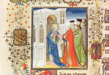 Ms Lat 919 fol.96 St. Peter Leading Jean de France（1340-1416）デュークオブパラダイス、1409年、グランドヘーレスドデュックドゥベリー（159985および30908も参照）