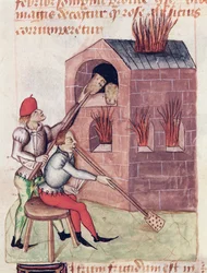 MS 993 L.9.28 f.138rガラス送風機、Dioscorideによるハーブ条約から