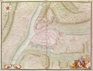 ナミュールとその周辺地域、ルイス14世から。 Plans des Places etrangeres、1665（ペン、インク、ウォッシュ）