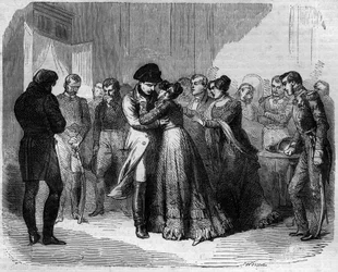 ナポレオン1世ボナパルト（1769-1821）は、オーストリアのマリー・ルイーズに別れを告げた。モーリス・ラシャトレ著「Histoire des papes-king-queens-et-empereurs a travers les centuries」に掲載されている図版