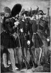 1860年のフランス皇室衛兵の新しいユニフォーム。1860年6月9日付「Le Monde Illustré」165号に掲載された図版。