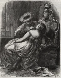 素敵な首ですね。処刑人が喜んで切り落とすほどに!イングランド王ヘンリー8世（1491-1547）とその妻キャサリン・パー（1512-1548）。ヘンリー・デ・コック（1819-1892）の『Histoire Des Cocus Celebres』に掲載された1871年のエングレーヴィング。