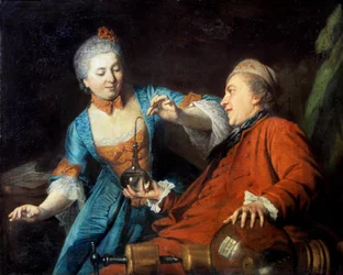 物理学の実験をするニコラ・ベルジェ（1733-1815）とマダム・ド・メゾンセル フランス派の匿名の絵画。1770.ランス、美術館
