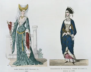 シャルル6世の統治下にある貴婦人、ルイ9世の妻マルグリットドプロヴァンス、1285年、フランス人の民間および軍用衣装から数世紀に渡って死去