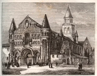 ポワチエのノートルダム寺院-V.A.マルト・ブラウンの「La France illustree: geographie, histoire, administration statistique」に掲載されている彫刻。1884