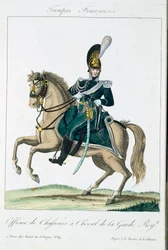 パブTroupes FrancaisesのRoyal Horse Guardsの役員。 chezバセット、パリ、c.1790