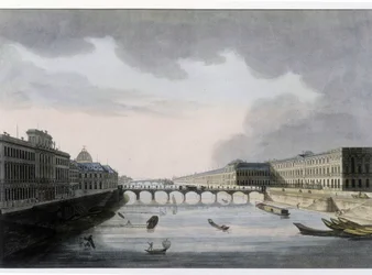 パリの光学写真：1810年頃のポン・デ・ザール、パリの街並み。