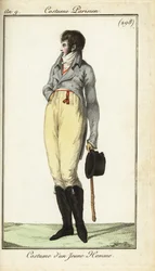 1801年5月、手彩色銅版画「若き日の装い、あるいはインクロイヤブル