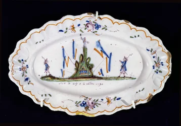 楕円形のプレートにVive le Roi et la Nation 1790の碑文、Neversワークショップ（セラミック）
