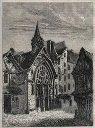 Paris - Rue Saint-Martin, church Saint-Julien-des-Menetriers (Saint Julien des Menetriers) Engraving in "Physical, civil and moral history of Paris: from the first historical times to the present day" by Jacques Antoine Dulaure