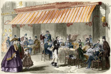 19世紀のパリ。1859年のイタリア大通り：夕方5時のカフェ・エルデール前。