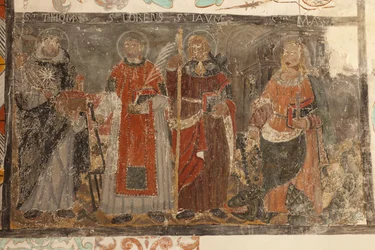 教区教会（Església de la Mare de Déu de Solers）。内部。身廊。壁画。詳細。16世紀（？）