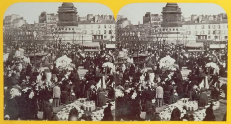 バスティーユ広場、ハムフェア、パリ、立体視、1860年頃