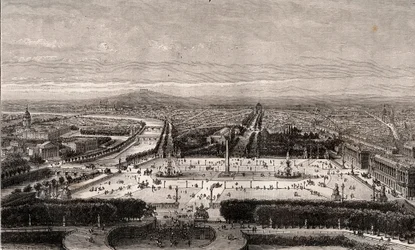 パリのコンコルド広場 - V.A.マルト・ブラウンの「La France illustree: Geography, History, statistical administration」に掲載された彫刻。1884