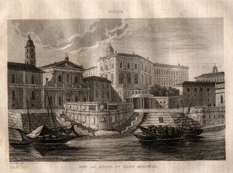 ポルト・ディ・リペッタとボルゲーゼ宮殿 - ローマ - M. de Norvins, Ch. Nodier 1834-1836による "Picturesque Italy" - History and Descriptive Painting of Italyからのエングレーヴィング。