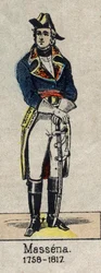 アンドレ・マッセナ（リヴォリ公（1756-1817）、エスリング公、帝国のマレシャル）の足元の肖像」 19世紀末のエピナルのイメージ。
