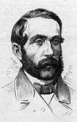 フランスの文学史家、政治家、エッセイスト、学者であるアルフレッド・メジエール（1826-1915）の肖像。1874年3月14日付「Le Monde Illustré」883号に掲載されたエングレーヴィング。