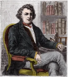 Portrait of Andre Marie Ampere (1775-1836) French physicist - Andre-Marie Ampere (1775-1836), French physicist and pioneer of electrodynamics - Engraving in "Sciences mise à la range de tous - physique et chimie populaires" by Alexis Clerc - End 19th ce.
