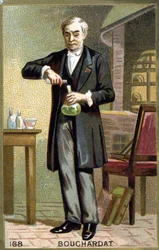 フランスの薬剤師、アポリネール・ブシャルダ（1809-1866）の肖像。19世紀末のクロモリトグラフ。