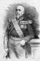 フランスの牧童、オーギュスト・レグノー・ド・サンジャン・ダンジェリー（サンジャン・ダンジェリー）（1794-1870）の肖像。1870年2月12日付「Le Monde Illustré」670号に掲載されたエングレーヴィング。