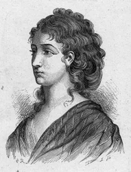 フランスの革命家、セシル・エイミー・ルノー（1774-1794）の肖像。1889年のエングレーヴィング。個人蔵。