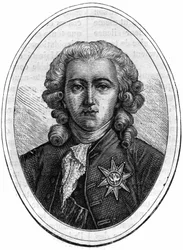 ルイ16世時代のフランスの政治家（1734-1802）で、財務管理者であったシャルル・アレキサンドル・ド・カロンヌの肖像。モーリス・ラシャトレ著「Histoire des Papes-Rois-Queen and Empereurs a travers les centuries」に掲載されている図版
