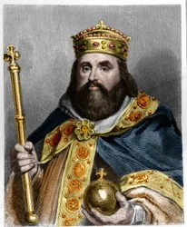 シャルル3世3世グロ（839-888）の肖像（西方皇帝（881-887）、フランス摂政（884-887）） - ラヴァレの『フランス史』に掲載、エングレーヴィング、sd.